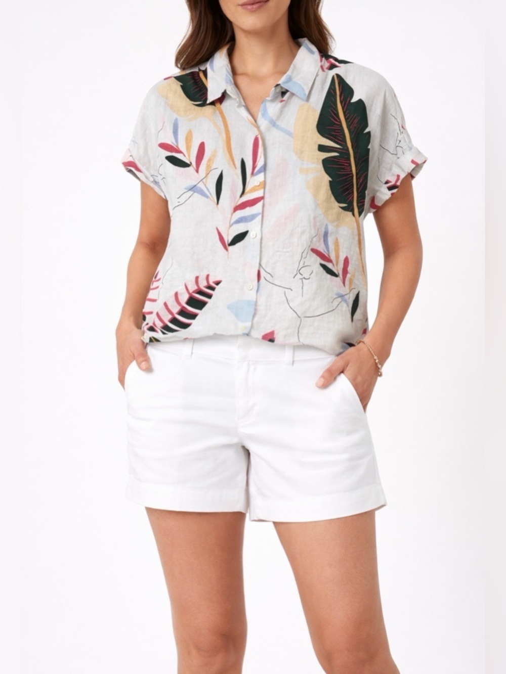 EUC Women’s Tropical Print Linen Shirt